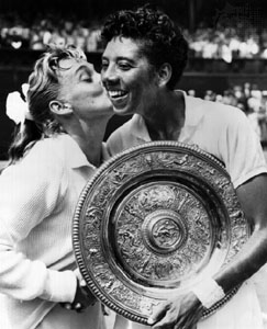 Althea Gibson winning Wimbledon trophy