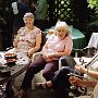 Jo Dixon, Jackie Clackson, Sue Pratt, Sr Deirdre Ford and Roy Barton in Jo's garden. In the background Jo's son Ted, Graham Gillman and me. 19 October 2006.