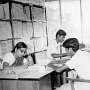 The Editorial Department worked both at producing new booklets and pamphlets, and at writing articles for the Telugu weekly 'Bharata Mithram'. We see Mrs Sarvalakshmi, Mr Naresh, Mr MD Vincent and Mr Chinnaiah at work. They were talented writers.