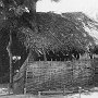 Building a simple prayer hut. Stage 4: the thatched roof has been completed and bamboo-matted walls added.