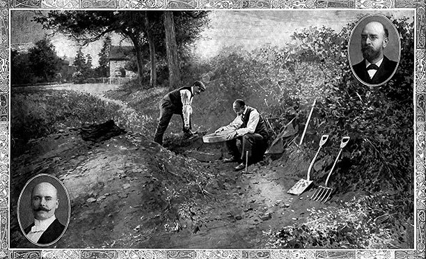 Discovery of the 'Piltdown Man' announced in the Illustrated London News in 1913. It was a fake.