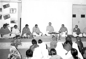 Left to Right: Fr AC Jesurajan, Fr Christopher Coelho, Fr Y. George, Fr. Raymond, myself, Fr Mariadas and Fr PD Varkey presiding at a Mass for Amruthavani staff.