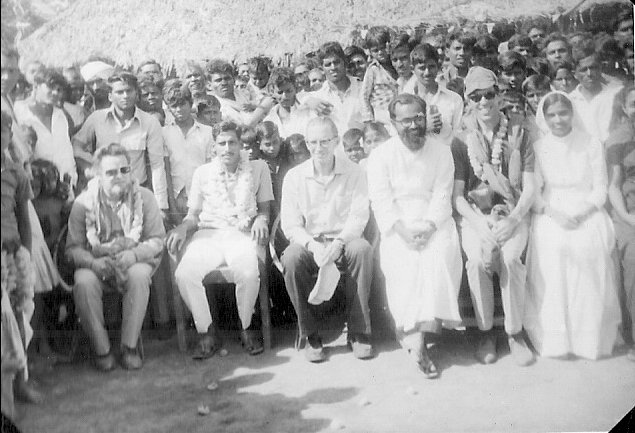 Dr Willi Dober, the village chief, myself, the parish priest, Ferdinand Luthiger and the local mother superior at a meeting in a village. 1975.