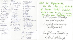 A birthday card from the batch of sisters studying in 1997